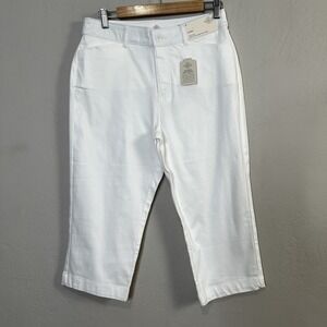 NEW St Johns Bay Pants Women's 8 White Mid‎ Rise Easy Fit Capri Secretly Slender